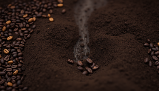 Close-up of coffee grounds showcasing the WDT coffee brewing technique with steam rising