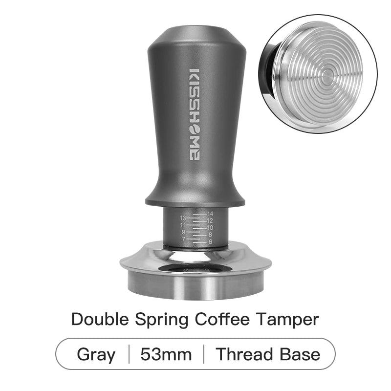 My Store double spring coffee tamper in gray with a 53mm thread base for espresso preparation