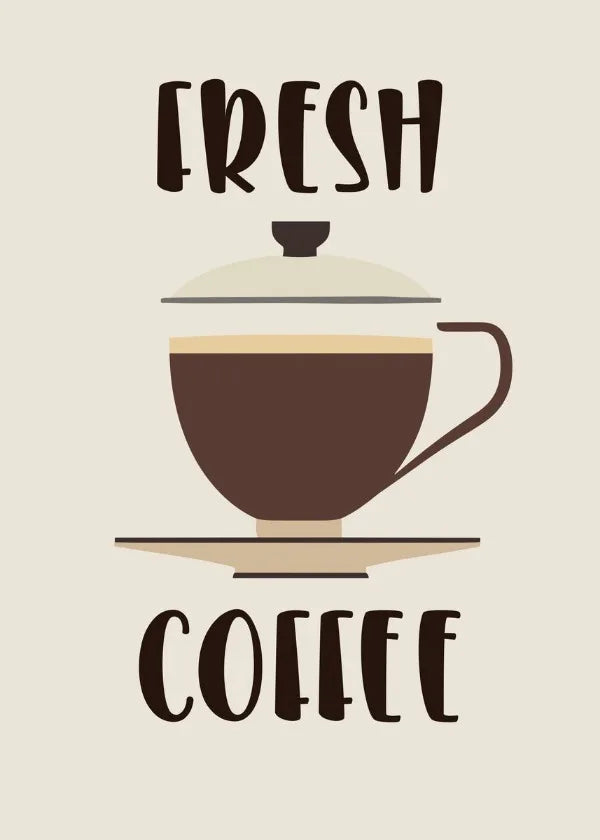 Retro coffee art prints featuring a stylish coffee cup with the text Fresh Coffee
