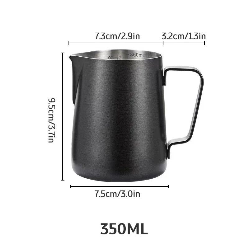 UK Espresso Professional Barista Milk Pitcher in Black, 350ml Capacity with Ergonomic Handle