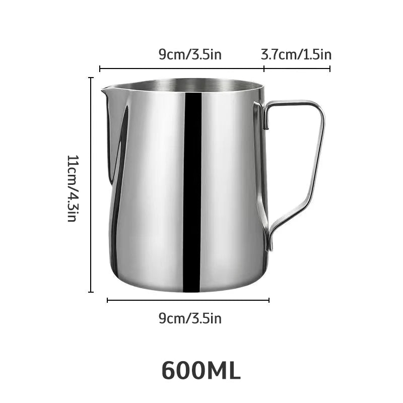 UK Espresso professional barista milk pitcher in stainless steel, 600ML capacity, perfect for latte art