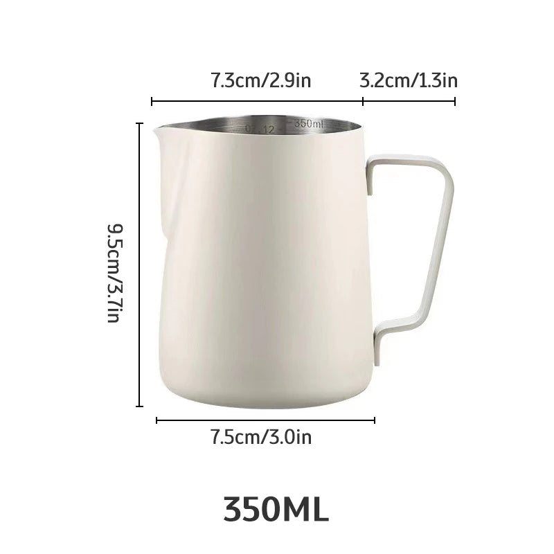 UK Espresso Professional Barista Milk Pitcher in White with 350ml Capacity and Ergonomic Handle