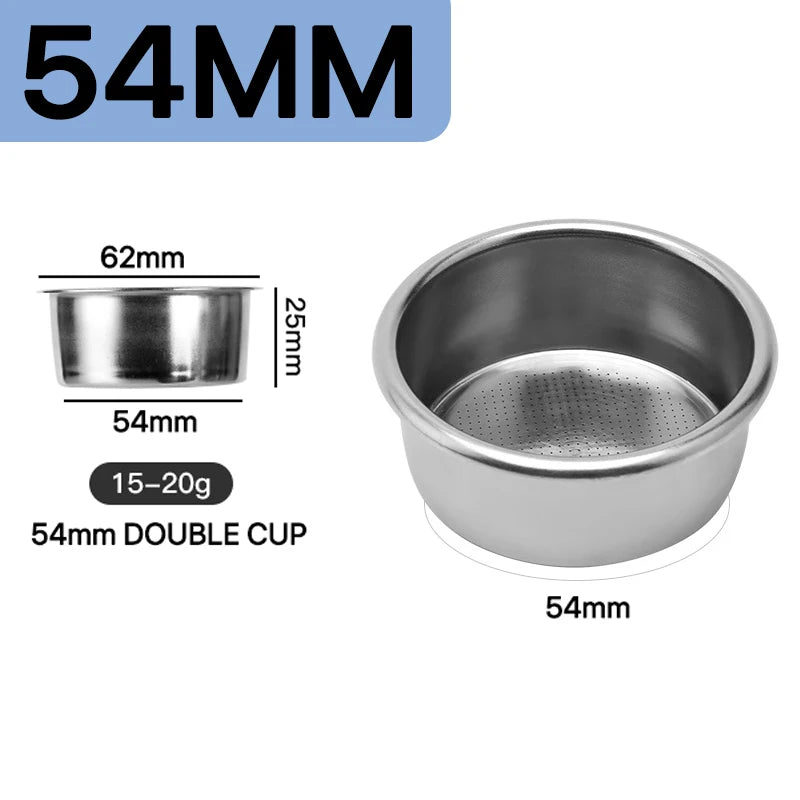 54mm stainless portafilter basket designed for optimized coffee extraction and brewing quality
