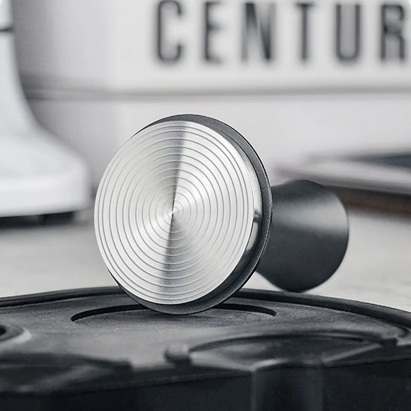 Stainless steel espresso tamper 51mm 53mm 58mm with a textured base for even coffee distribution
