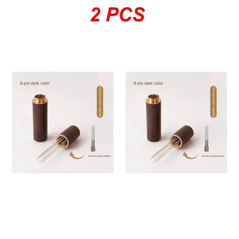 Set of 2 My Store WDT espresso stirrer tool with wooden handle and stainless steel pins for espresso preparation