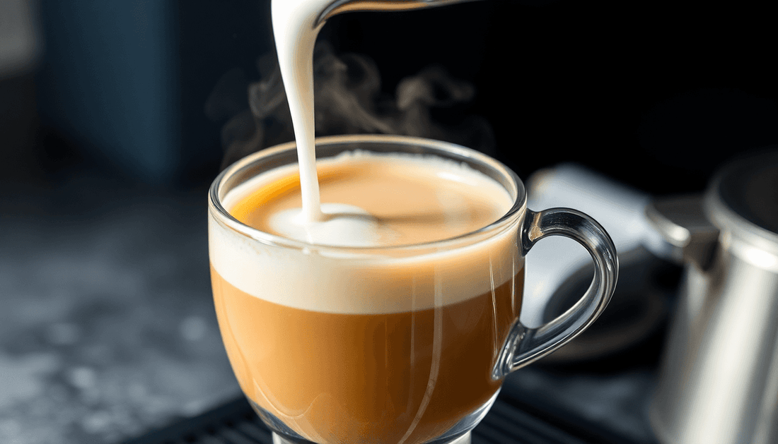 Pouring creamy milk into a cup of coffee, highlighting the best milk alternatives for coffee