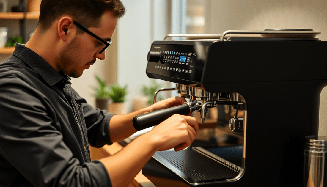 Barista demonstrating master espresso machine tips in a modern kitchen setting