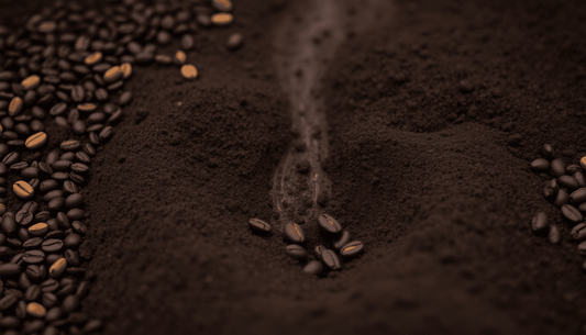 Close-up of coffee grounds showcasing the WDT coffee brewing technique with steam rising