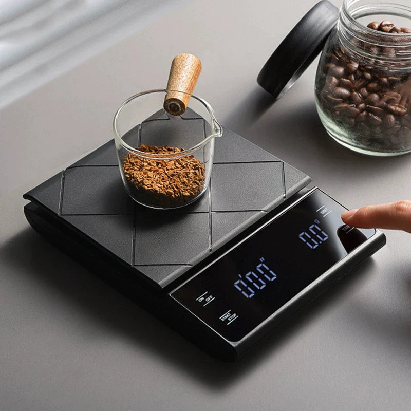 High accuracy coffee scales measuring ground coffee for precise brewing at home