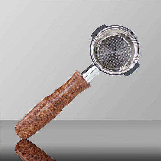 58mm bottomless portafilter E61 with wooden handle for espresso enthusiasts