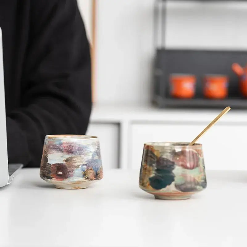 UK Espresso hand crafted espresso cup in multicolor glaze, perfect for enjoying rich espresso shots