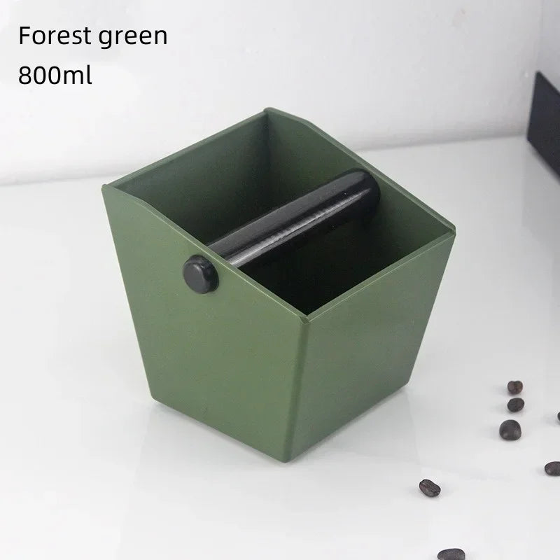 Forest green 800ml anti slip coffee knock box designed for easy espresso grounds disposal