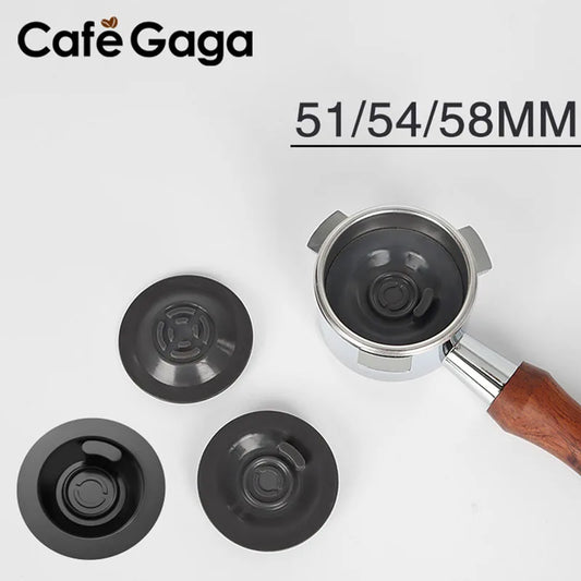 Backflush portafilter disc set in black for 51mm, 54mm, and 58mm espresso machines, ideal for cleaning and maintenance