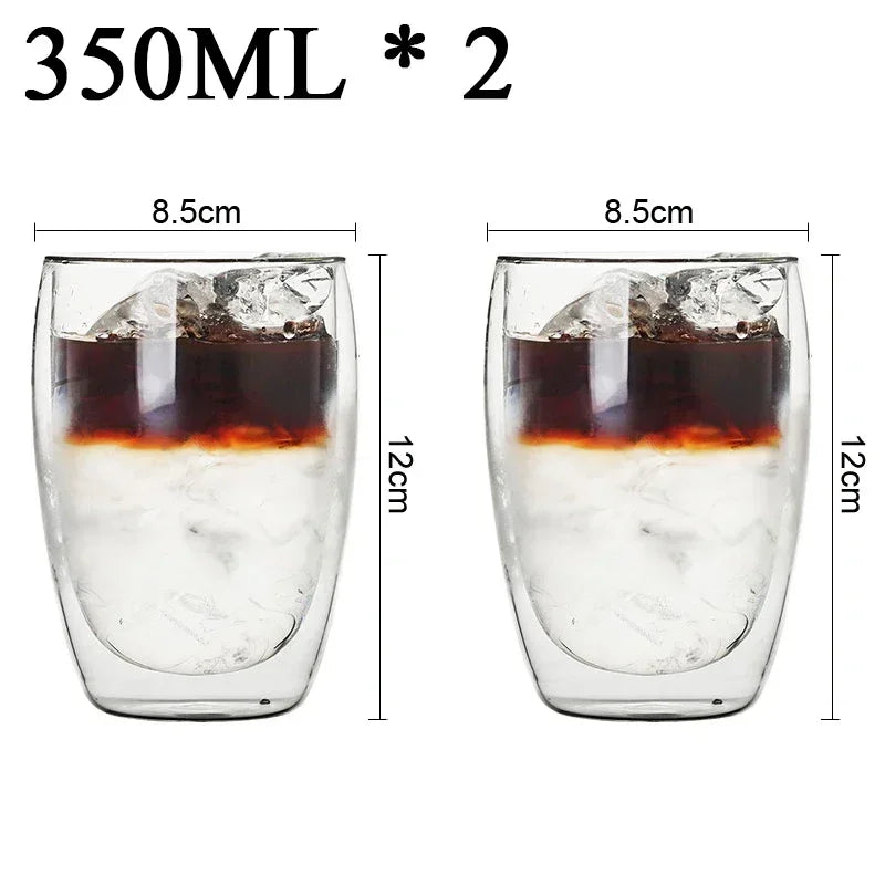 Set of 2 UK Espresso double wall glass coffee mugs 350ml with clear insulation and sleek design