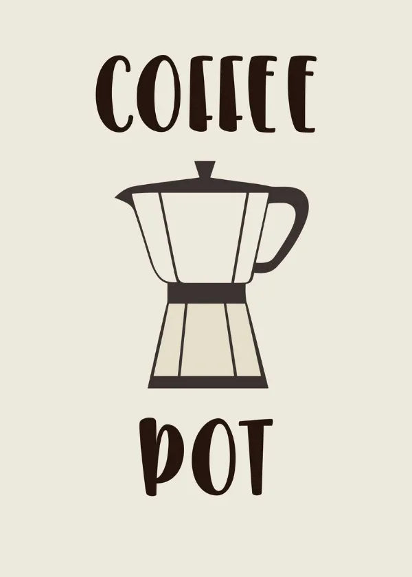 Stylish retro coffee art prints featuring a classic coffee pot design for kitchen decor
