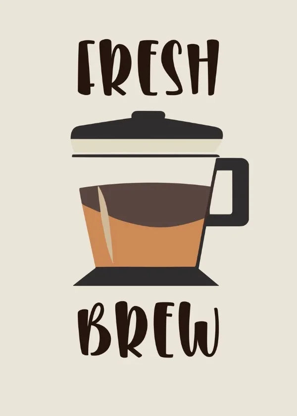 Retro coffee art prints featuring a vintage coffee pot with fresh brew text by UK Espresso