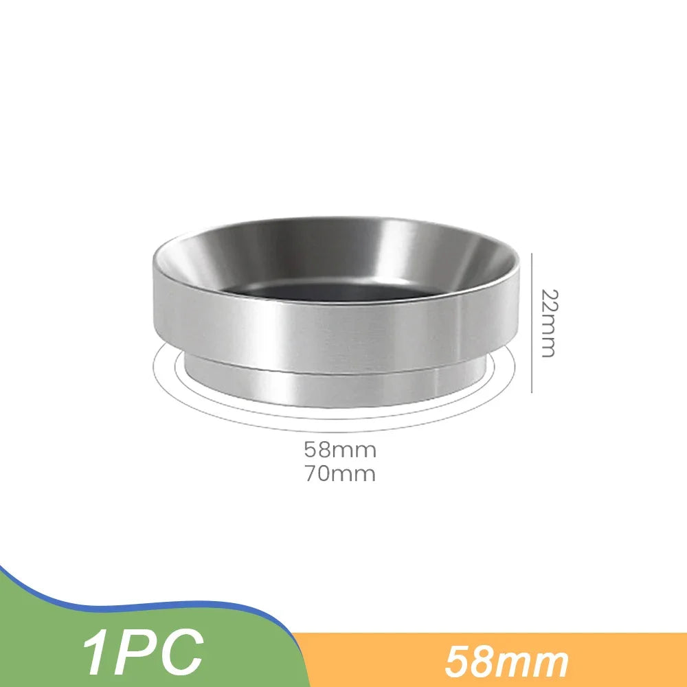 Stainless steel magnetic dosing funnel for espresso, 58mm diameter, compatible with bottomless portafilters