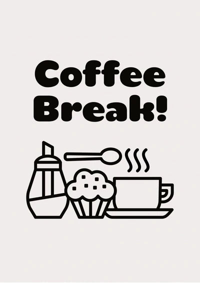 Retro espresso wall art featuring a coffee cup, muffin, and the text Coffee Break