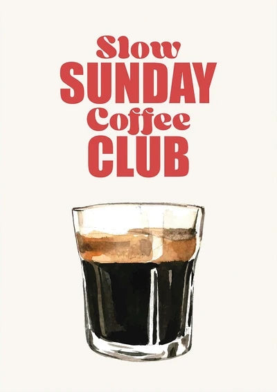 Retro espresso wall art featuring a glass of coffee with the text Slow Sunday Coffee Club