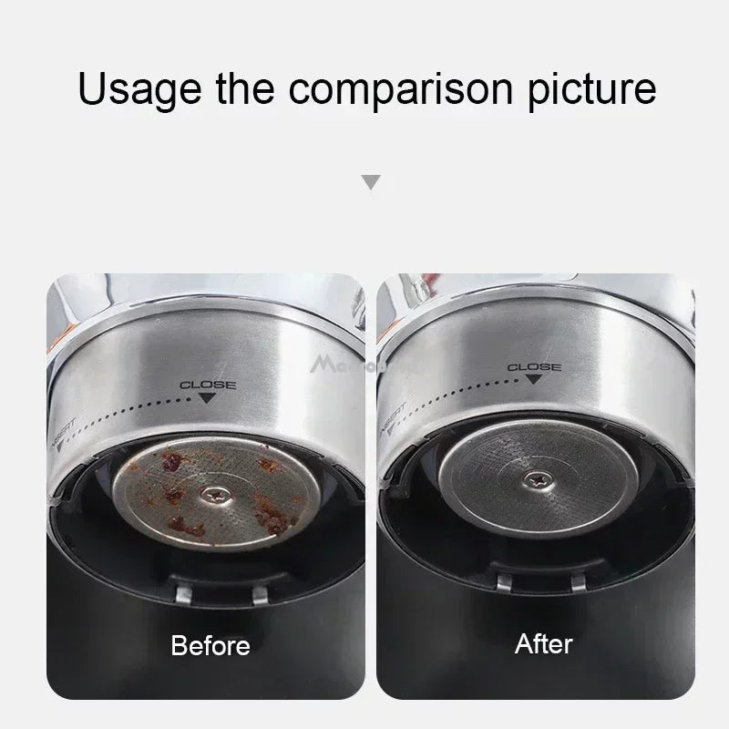 Comparison of reusable coffee filter screen showing before and after cleaning results