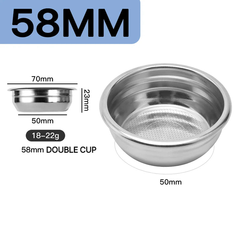58mm stainless portafilter basket for espresso machines, suitable for 51mm 54mm 58mm stainless portafilter