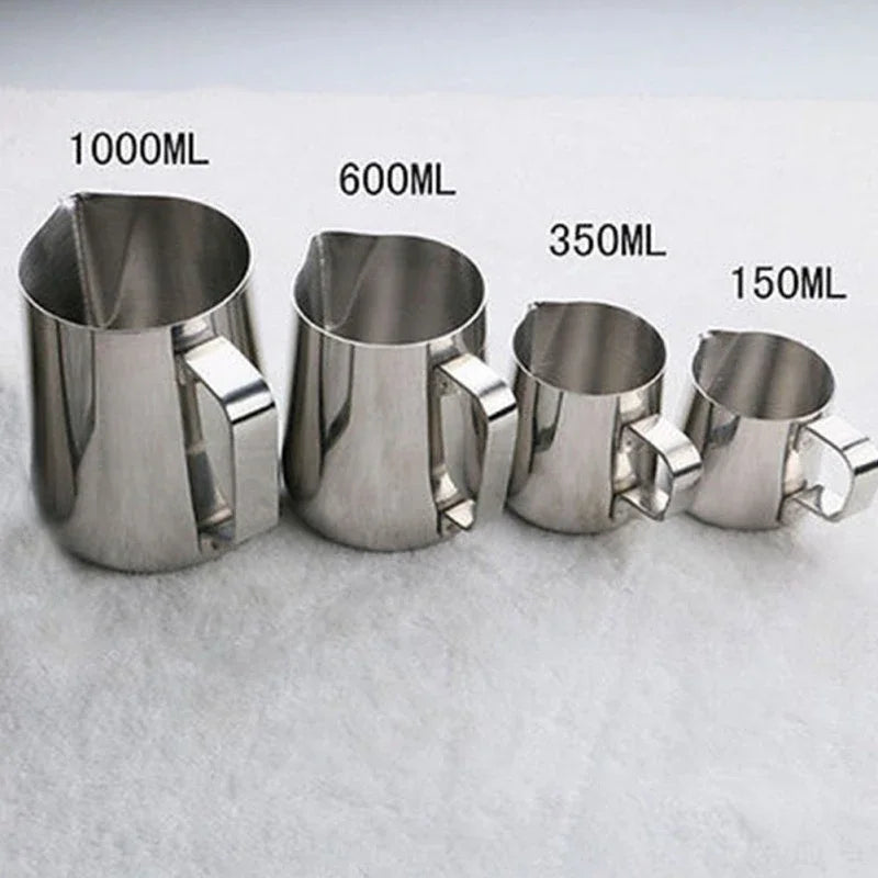 UK Espresso stainless steel milk frothing jug set in various sizes for baristas and home brewing